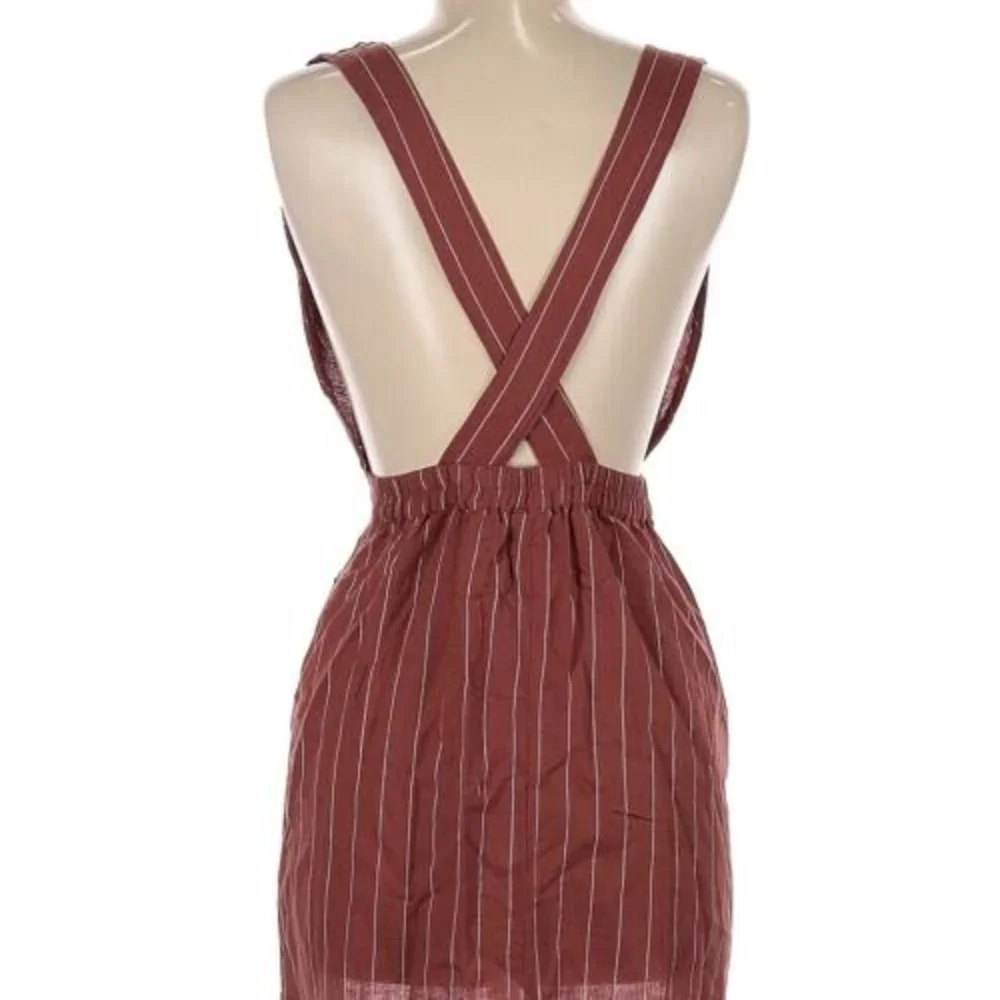 Japna Striped Linen Blend Dress Vintage Overall Feel Crisscross Back Pinafore M - Picture 6 of 11